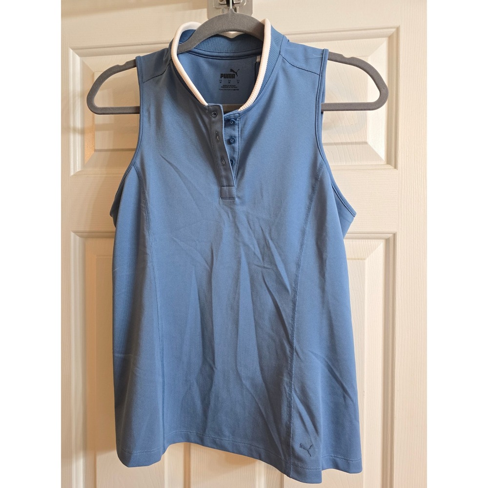 Puma‎ Womens Range Sleeveless Pique Golf Polo Blue Horizon 623915-10 Medium
